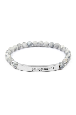 S5-6-4-83585JT-WS - PHILIPPIANS NATURAL STONE STRETCH BRACELET  - MATTE SILVER  BLACK/1PC