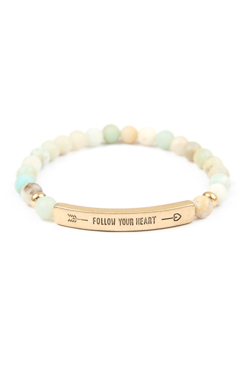 S1-3-2-83586POMWG - FOLLOW YOUR HEART NATURAL STONE STRETCH BRACELET - AMAZONITE MATTE GOLD/1PC