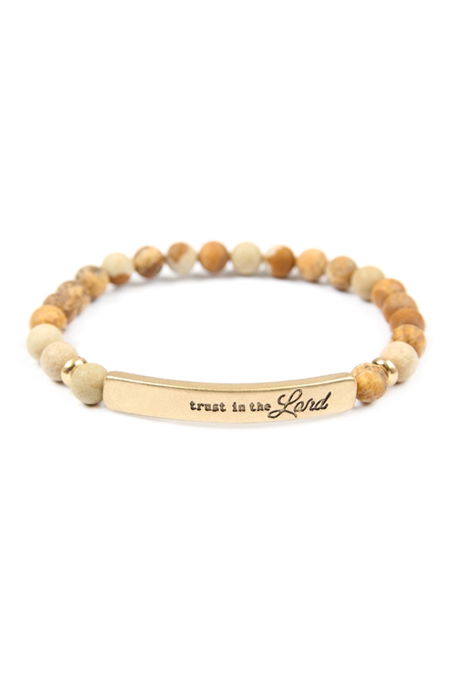 S5-6-2-83588LCT-WG - TRUST IN THE LORD NATURAL STONE STRETCH BRACELET - LIGHT BROWN MATTE GOLD/1PC