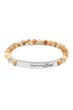S6-5-3-83588LCT-WS - TRUST IN THE LORD NATURAL STONE STRETCH BRACELET - LIGHT BROWN MATTE SILVER/1PC