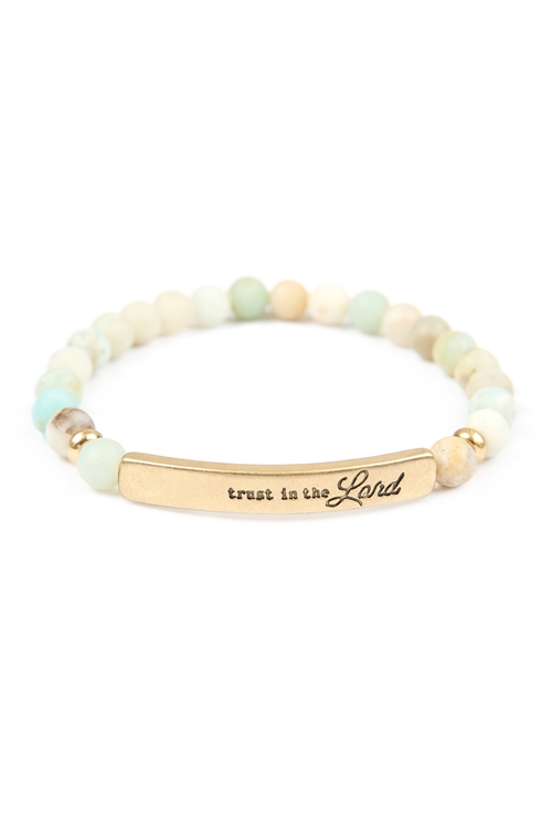 S5-6-2-83588POM-WG - TRUST IN THE LORD NATURAL STONE STRETCH BRACELET - AMAZONITE MATTE GOLD/1PC