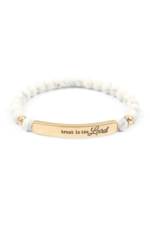 S5-6-2-83588WH-WG - TRUST IN THE LORD NATURAL STONE STRETCH BRACELET - WHITE MATTE GOLD/1PC