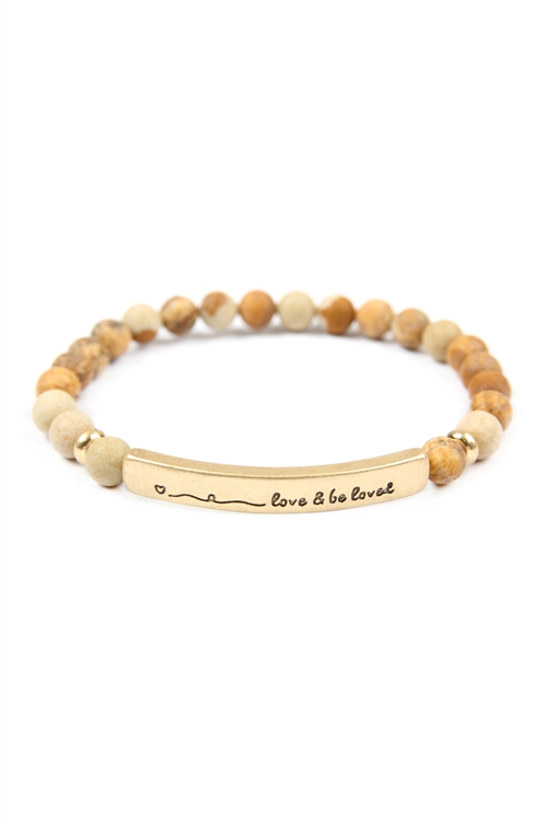 S1-7-3-83589LCT-WG - LOVE AND BE LOVED NATURAL STONE STRETCH BRACELET - LIGHT BROWN MATTE GOLD/1PC