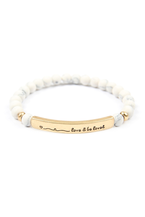 S1-2-2-83589WH-WG - LOVE AND BE LOVED NATURAL STONE STRETCH BRACELET-WHITE MATTE GOLD/1PC