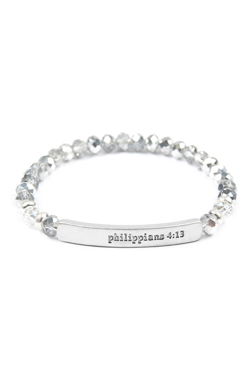 S4-4-1-83591CAL-WS - PHILIPPIANS  6MM GLASS BEADS STRETCH BRACELET - SILVER/6PCS