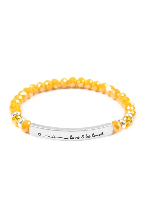 S1-5-4-83595CI-WS - LOVE AND BE LOVED 6MM GLASS BEADS STRETCH BRACELET - MUSTARD/1PC