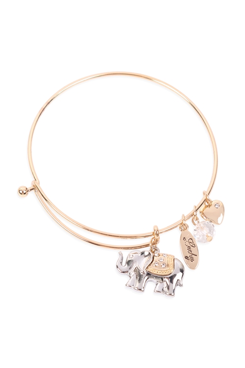 S1-3-5-83624CR-G - ELEPHANT LUCK CHARM BANGLE CRYSTAL GOLD/6PCS