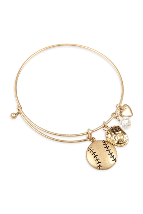 A1-1-3-83717WG - BASEBALL MESSAGE BANGLE - MATTE GOLD/6PCS