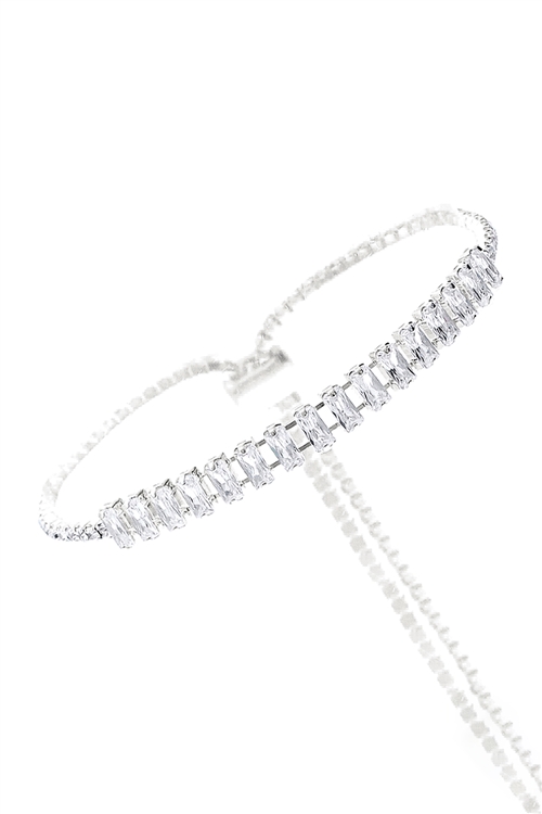 A1-2-3-83737CR-S - RHINESTONE  & CUBIC ZIRCONIA  BAGUETTE SLIDE BRACELET - CRYSTAL SILVER/1PC