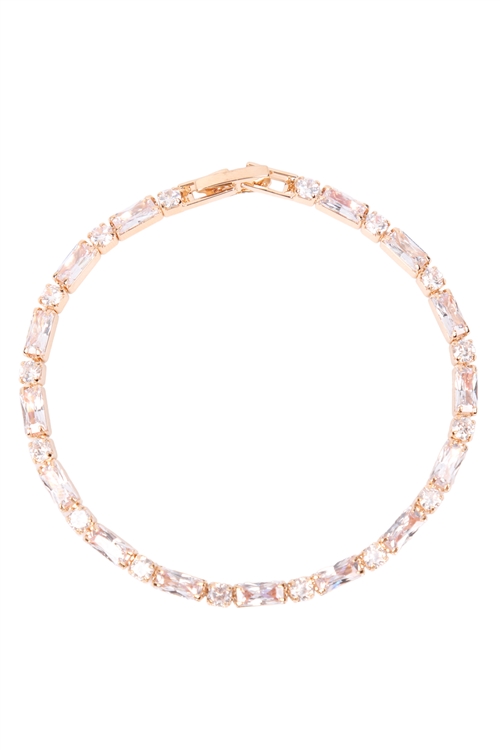 S1-4-3-83743CR-G - CUBIC ZIRCONIA ROUND BAGUETTE BRACELET - CRYSTAL GOLD/1PC