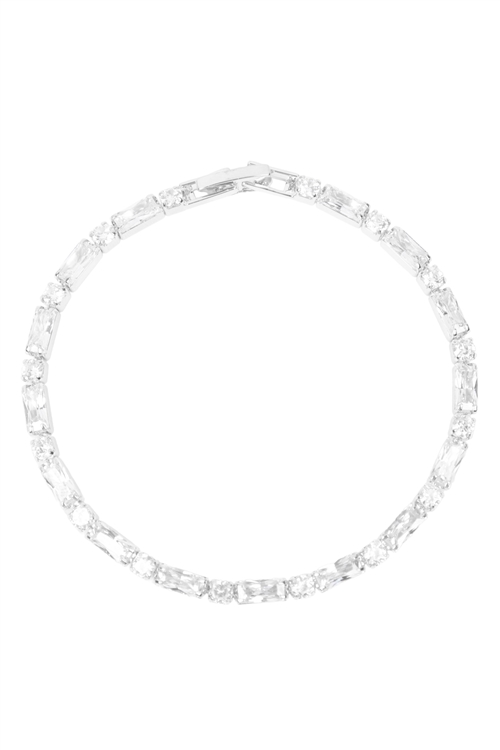 S1-5-2-83743CR-S - CUBIC ZIRCONIA ROUND BAGUETTE BRACELET - CRYSTAL SIVER/1PC