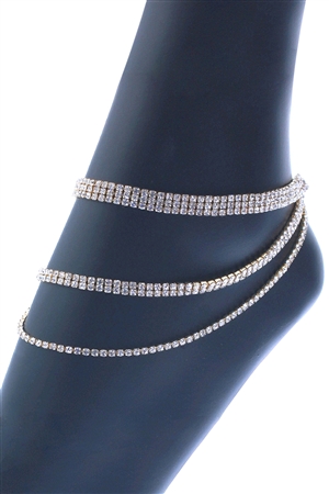 S1-1-5-83781ACR-G -  3/ 2/ 1 ROW  3 LAYERED ANKLET-CRYSTAL GOLD/6PCS