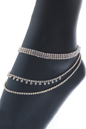 A1-2-3-83785ACR-G - RHINESTONE DOT DESIGN 3 LAYER ANKLET - CRYSTAL GOLD/1PC