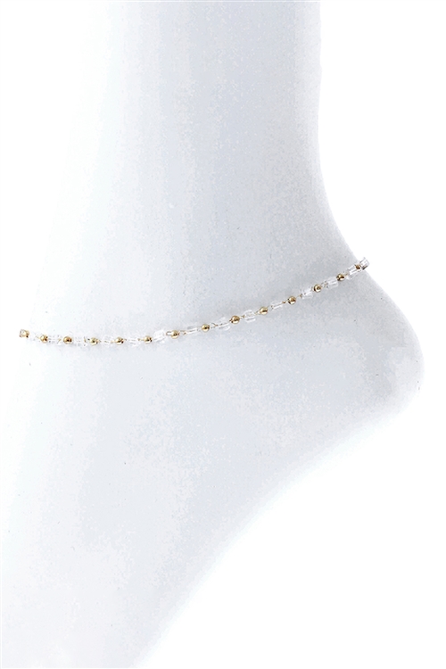 A1-1-3-83787ACR-G - GLASS CUBE SHAPE ANKLET - CREAM GOLD/6PCS