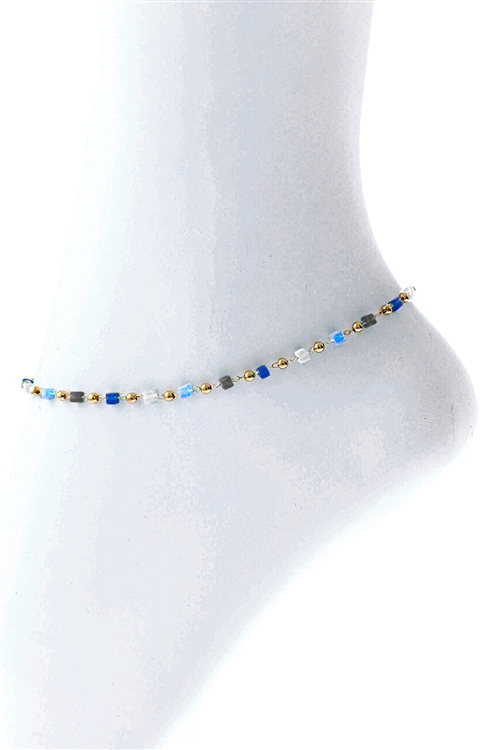 A1-1-3-83787ASA-G - GLASS CUBE SHAPE ANKLET - SAPPHIRE/6PCS