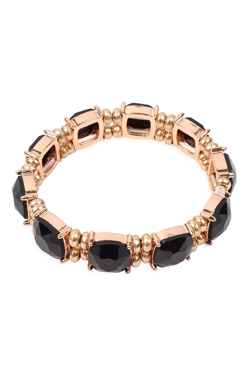 A2-4-2-83883JT-G- CUSHION CUT W/ BEADS BRACELET-BLACK/1PC