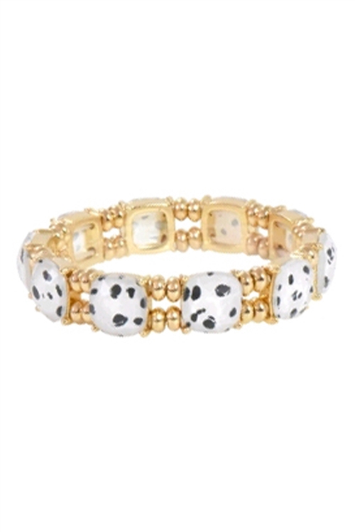 A2-1-5-83883JTWH-G - CUSHION CUT W/ BEADS BRACELET-DALMATIAN/6PCS