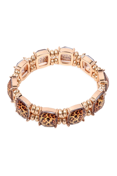 A3-1-2-83883LCTM- CUSHION CUT W/ BEADS BRACELET-LEOPARD/6PCS