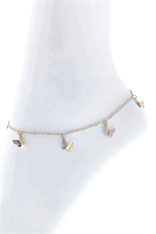 A1-2-3-83890A-G - BUTTERFLY CHARM CHAIN ANKLET - GOLD/6PCS