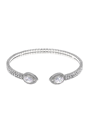 SA3-3-5-83899CR-R - RHINESTONE PEAR SHAPE CUBIC ZIRCONIA  2 LINE CUFF BRACELET - CRYSTAL SILVER/6PCS