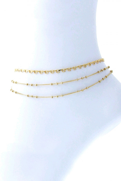 S5-6-1-83958A-G - BALL CHAIN 3 STRAND CRARM ANKLET - GOLD/6PCS