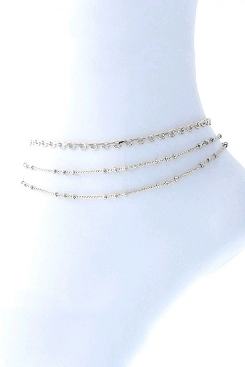 S5-6-1-83958A-R - BALL CHAIN 3 STRAND CRARM ANKLET - SILVER/6PCS