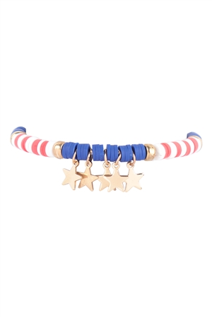 S18-8-3-84045MU-G -  USA FLAG STAR FIMO STRETCH BRACELET-MULTICOLOR/1PC