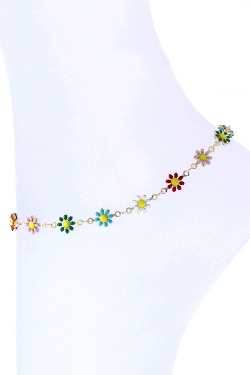 S5-6-1-84101AMU-G - FLOWER CHAIN DAINTY ANKLET - MULTICOLOR GOLD/1PC