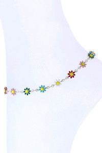 S5-6-1-84101AMU-R - FLOWER CHAIN DAINTY ANKLET - MULTICOLOR SILVER/1PC