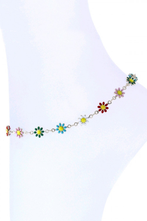 S5-6-1-84101AMU-R - FLOWER CHAIN DAINTY ANKLET - MULTICOLOR SILVER/1PC