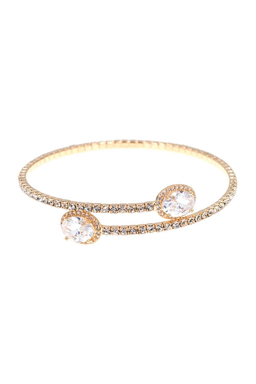 A2-4-4-84113CR-G - RHINESTONE OVAL CUBIC ZIRCONIA 1 LINE WIRE CUFF BRACELET - CRYSTAL GOLD/6PCS