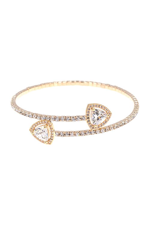 A3-2-4-84114CR-G - RHINESTONE TRIANGLE CUBIC ZIRCONIA LINE WIRE CUFF BRACELET - CRYSTAL GOLD/6PCS