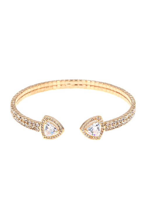 A3-3-3-84117CR-G - RHINESTONES TRIANGLE CUBIC ZIRCONIA 2 LINE WIRECUFF BRACELET -CRYSTAL GOLD/1PC (NOW $2.00 ONLY!)
