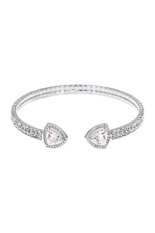 A3-3-3-84117CR-R - RHINESTONES TRIANGLE CUBIC ZIRCONIA 2 LINE WIRECUFF BRACELET -CRYSTAL SILVER/1PC (NOW $2.00 ONLY!)