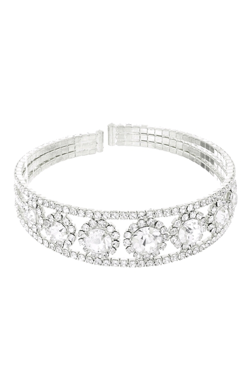 S28-4-4-84173CR-S - 7 FLOWER RHINESTONE CENTER CUFF BRACELET-CRYSTAL SILVER/1PC (NOW $2.75 ONLY!)