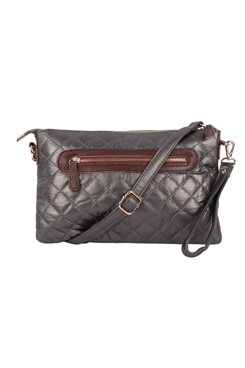 S20-11-1-8627GY - WOMEN'S DIAMOND QUILTED CROSSBODY WRISTLET BAG - GRAY/1PC