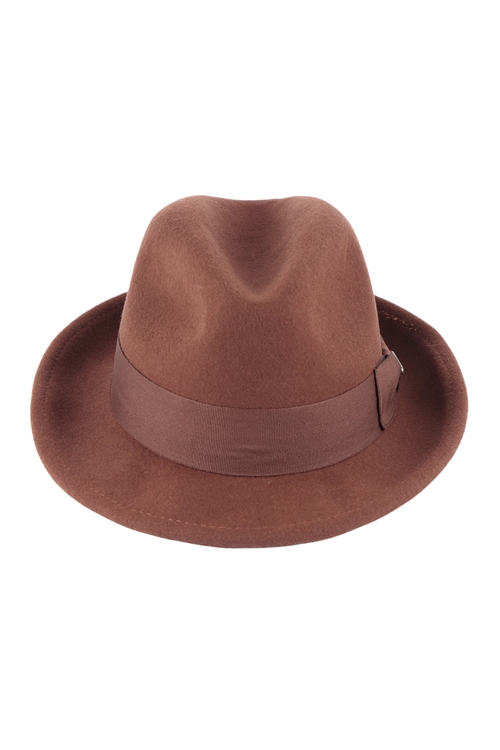 S22-10-6-9889BR - WOOL FELT  UPBRIM PANAMA HAT - BROWN/6PCS (NOW $4.50 ONLY!)