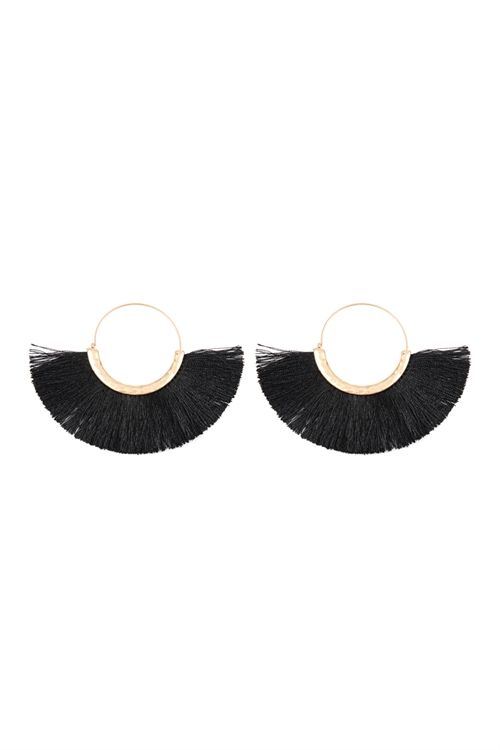 S25-8-3-A8E2136JET - TASSEL FAN HOOP EARRINGS - BLACK/6PCS