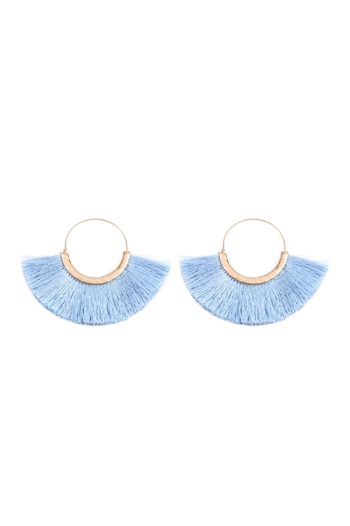 A1-3-2-A8E2136PER - TASSEL FAN HOOP EARRINGS LIGHT BLUE/6PCS