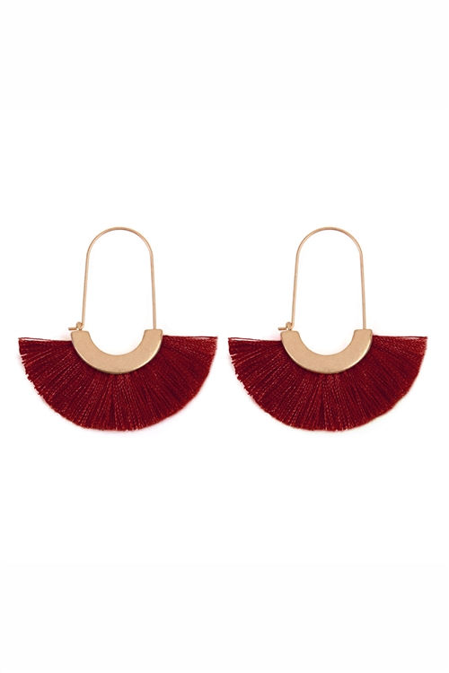 S25-8-3-A8E2143BGD -  FRINGED FAN SHAPE  EARRINGS - BURGUNDY/6PAIRS