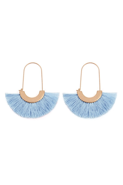 S25-8-3-A8E2143PER - FRINGED FAN SHAPE  EARRINGS - BABY BLUE/6PAIRS