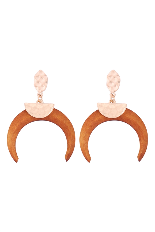 S1-8-4-A8E2165LBRN - METAL W/ WOOD HORN POST EARRINGS - LIGHT BROWN/6PCS