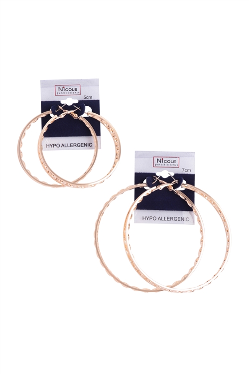 S29-9-3-ACR1124 - TEXTURED HOOP LATCH EARRINGS ASSORTED SET-GOLD SILVER/12PCS