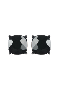 S18-8-2-AE0088BK-JET - GLASS CUSHION POST EARRINGS - BLACK/1PC