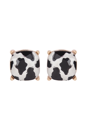 S7-4-2-AE0088COW - GLASS CUSHION POST EARRINGS - COW/1PC