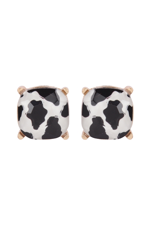 S7-4-2-AE0088COW - GLASS CUSHION POST EARRINGS - COW/1PC