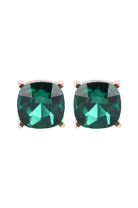 SA3-1-4-AE0088EMR - GLASS CUSHION POST EARRINGS - EMERALD/1PC