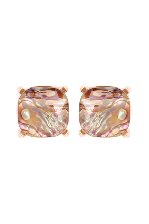 S24-1-3-AE0088GD-ABL- GLASS CUSHION POST EARRINGS ABL BROWN /1PC