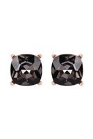 S18-8-2-AE0088GD-BD - GLASS CUSHION POST EARRINGS-BLACK/1PC