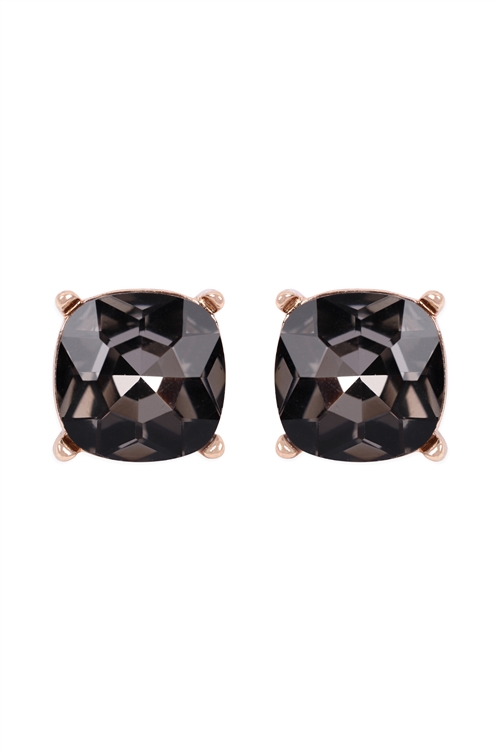 S18-8-2-AE0088GD-BD - GLASS CUSHION POST EARRINGS-BLACK/1PC